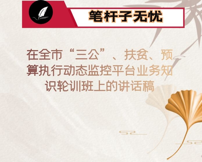在全市“三公”、扶贫、预算执行动态监控平台业务知识轮训班上的讲话稿