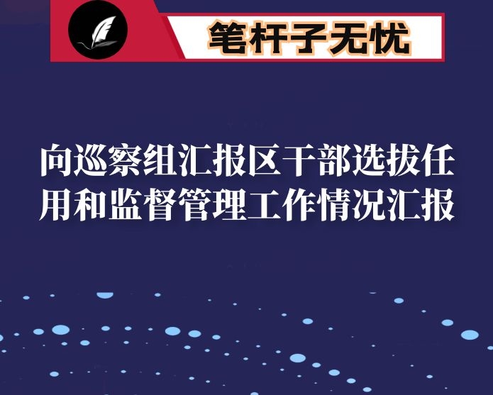 向巡察组汇报区干部选拔任用和监督管理工作情况汇报